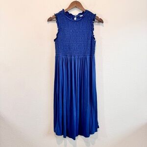 The Nines Hatch Boho Smocked Midi Maternity Dress Blue Sleeveless Casual Small
